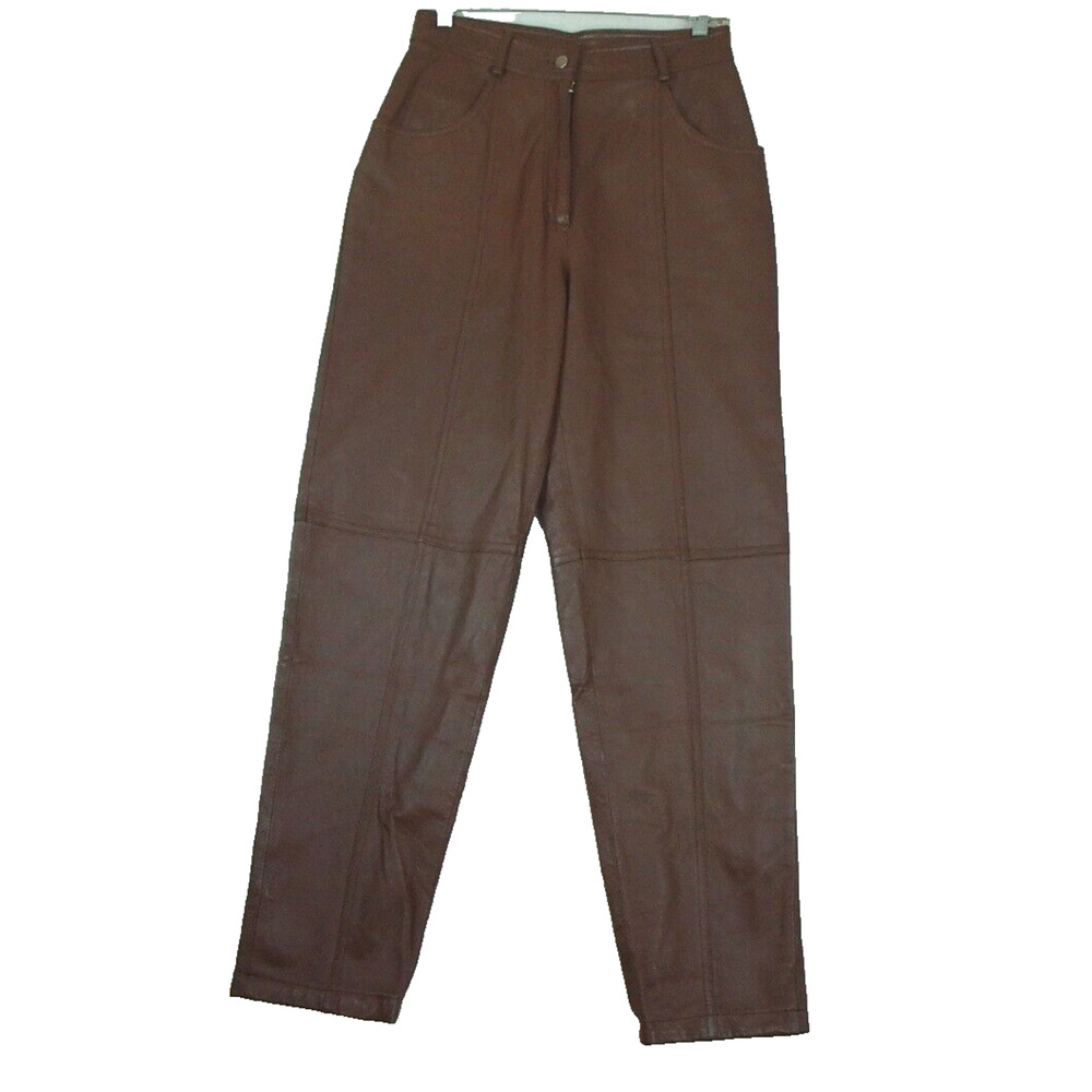 Vtg 90s Together Brown Leather High Rise Tapered Leg Pants Jean Womens Size 8